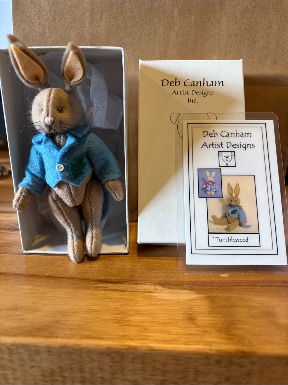 Deb Canham Tumbleweed Plush Bunny in Blue Jacket